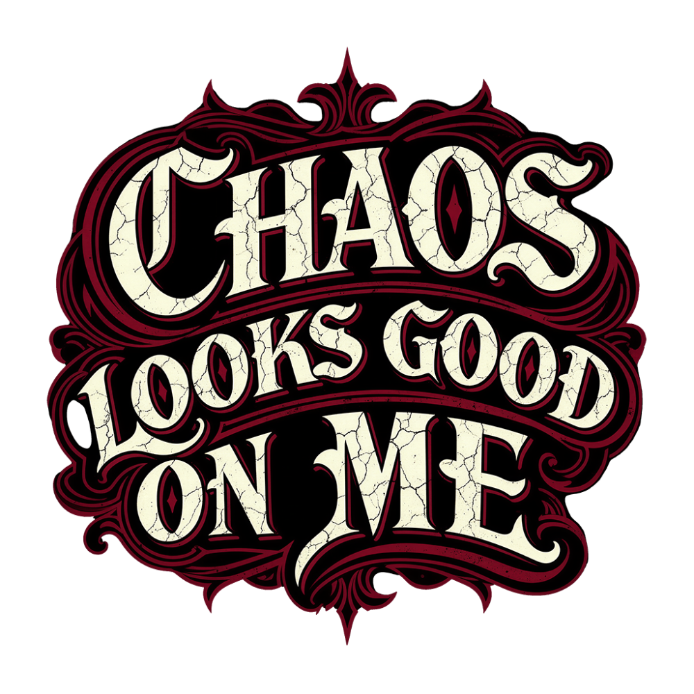 decorative typographic badge with scrollwork and flourish framing